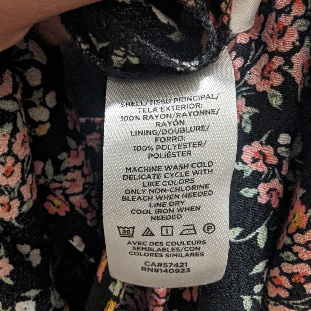 LOFT Black Floral Wrap Romper with Pink & Cream Flowers V-neck Tie Waist- 14 - Picture 16 of 16